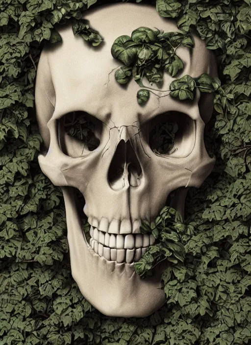 Prompt: skull, ivy, death, intricate detail by beeple