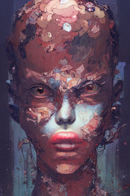 Image similar to prompt : city scavenger portrait soft light painted by james jean and katsuhiro otomo and erik jones, inspired by akira anime, smooth face feature, intricate oil painting, high detail illustration, sharp high detail, manga and anime 1 9 9 9