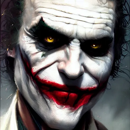 Prompt: portrait of the joker,digital art,art by greg rutkowski,hyperdetailed,photorealistic,detailed face,character design,art by greg rutkowski,trevor henderson,ross tran,deviantart,artstation,cg society