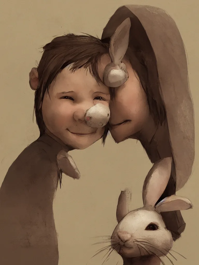Prompt: child with bunny rabbit mask by disney concept artists, blunt borders, rule of thirds