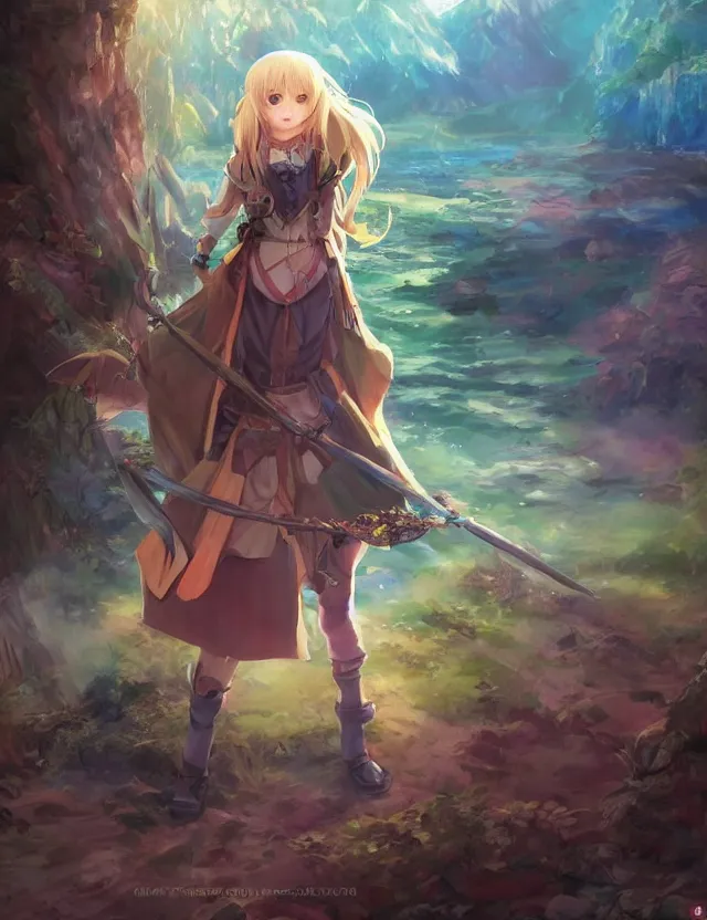 Image similar to scenic wide angle portrait of a teenage girl, distinct bard outfit, anime in fantasy style, trending artwork, painted in anime painter studio, by anato finstark, tony sart, marc simonetti and an anime artist, collaboration