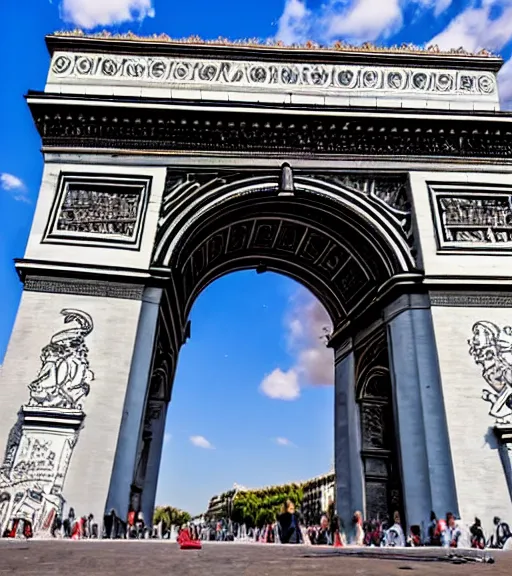 Image similar to photo of the arc de triomphe full of graffiti