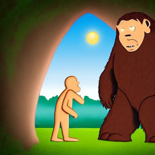 Prompt: god and bigfoot playing hide and seek with each other