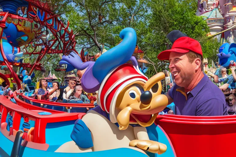 Prompt: alex jones riding the dumbo ride at disney world, movie still, 8 k, portrait