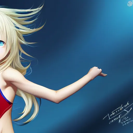 Image similar to a very beautiful young anime gymnastics girl, full body, long wavy blond hair, sky blue eyes, full round face,, bikini, miniskirt, front view, mid - shot, highly detailed, cinematic wallpaper by stanley artgerm lau