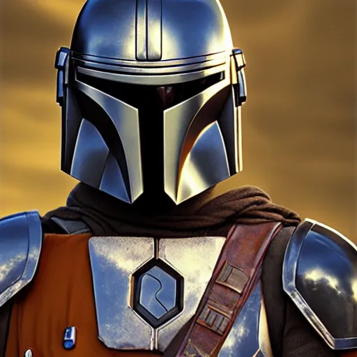 Prompt: the mandalorian, portrait, concept art by doug chiang cinematic, realistic painting, high definition, concept art, portait image, path tracing, serene landscape, high quality, highly detailed, 8 k, soft colors, warm colors, turbulent sea, high coherence, anatomically correct, hyperrealistic, concept art, defined face, symmetrical 5