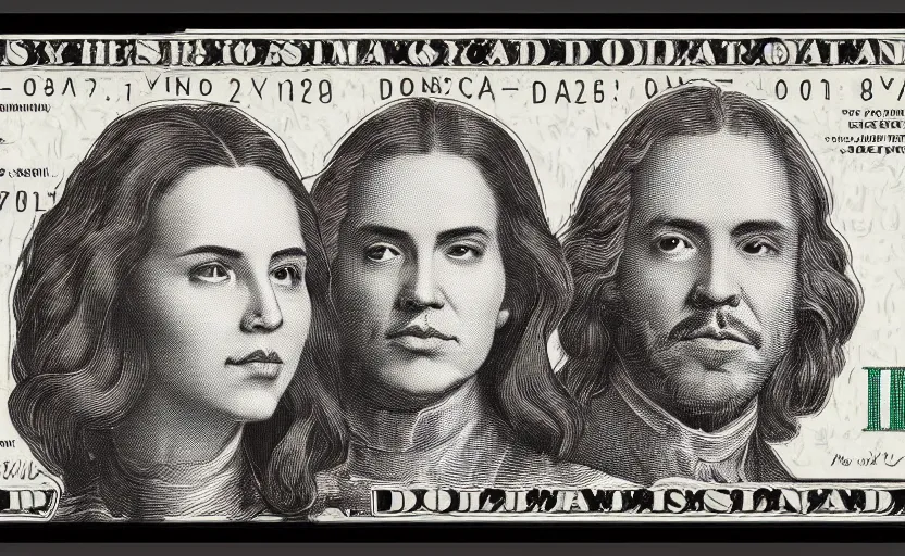 Image similar to reylo kissing, american dollar bill