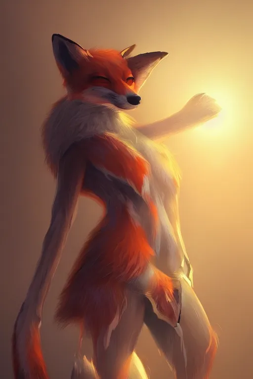 Image similar to a fox fursona, trending on artstation, by kawacy, furry art, digital art, cyberpunk, high quality, backlighting