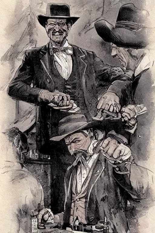 Image similar to old west bartender. concept art by James Gurney and Mœbius.