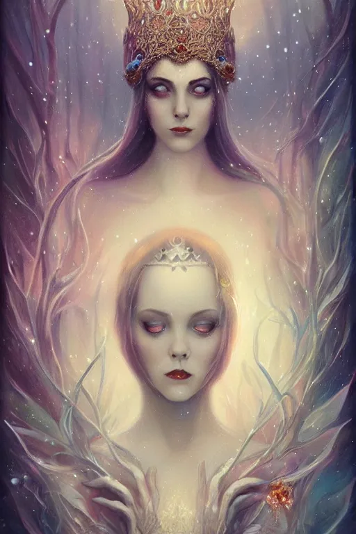 Image similar to jeweled Crown, other worldly, fairy winter court, art nouveau, by Anato Finnstark, Tom Bagshaw, Brom