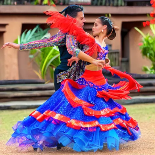 Prompt: Azteca princess dancing tango