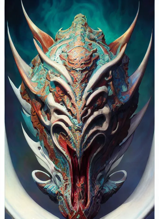 Prompt: dragon mask, subsurface scattering, white, art nouveau swirls, vibrant colors, octane render, by jesper ejsing, james jean, justin gerard, tomasz alen kopera, cgsociety and fenghua zhong, highly detailed, rim light, art, cinematic lighting, very coherent, hyper realism, high detail, 8 k