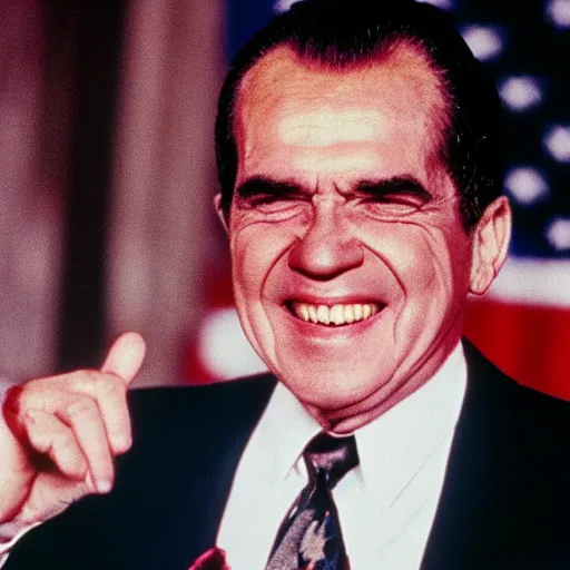 Image similar to President Richard Nixon dancing his heart out. CineStill.