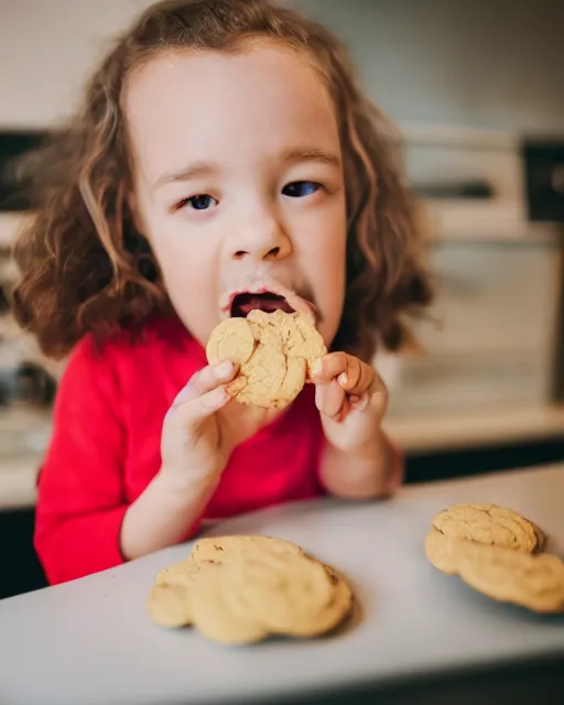 Image similar to high quality presentation photo of a real cute goblin eating cookies in a retro kitchen, photography 4k, f1.8 anamorphic, bokeh, 4k, Canon, Nikon