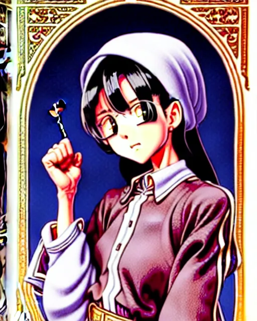 Image similar to a richly detailed color  illustration depicting a pretty teenage woman who works as a pastor in an Orthodox church, 3D shadowing effect, ultra ornate detail. masterfully illustrated by Akira Toriyama and Mina Petrovic and Range Murata.