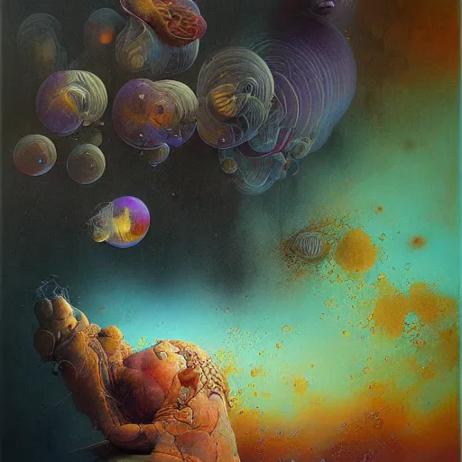 Image similar to beautiful liquid marble texture with big oil bubbles. harmonic chromatic tones coloured abstraction with purple splashes. ultradetailed realistic art. jean - dragan bibin, beksinski, zawadzki, shaun downey, zoey frank, phil hale, james gurney, frank frazetta, jehan georges vibert, daniel e. greene