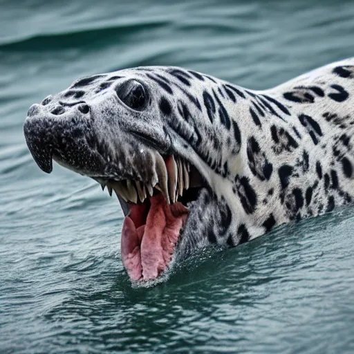 Image similar to photo of a hybrid between a leopard seal and a velociraptor