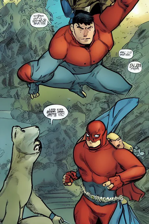 Prompt: a superhero capybara on an adventure, comic by david finch