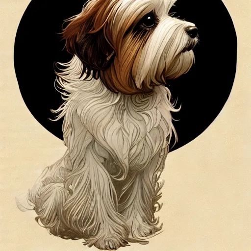 Image similar to beautiful detailed picture of a havanese, radiant light, art nouveau, intricate, elegant, highly detailed, my rendition, digital painting, artstation, concept art, smooth, sharp focus, illustration, art by artgerm and greg rutkowski and alphonse mucha