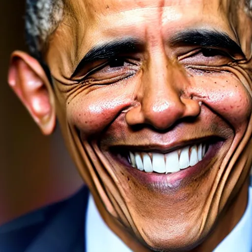 Prompt: obama smiling while peeling his own skin off