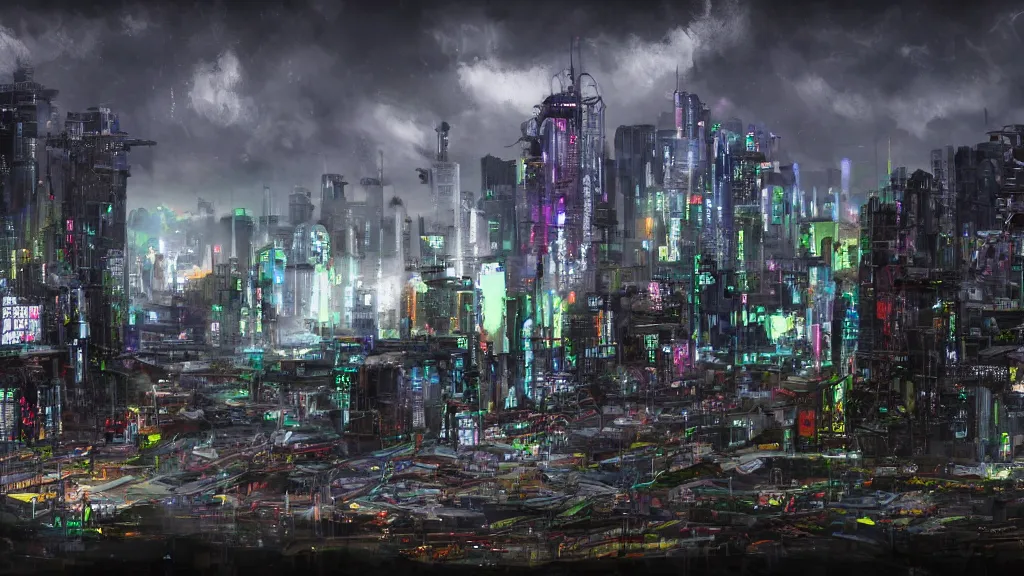 Image similar to a new zealand cyberpunk landscape