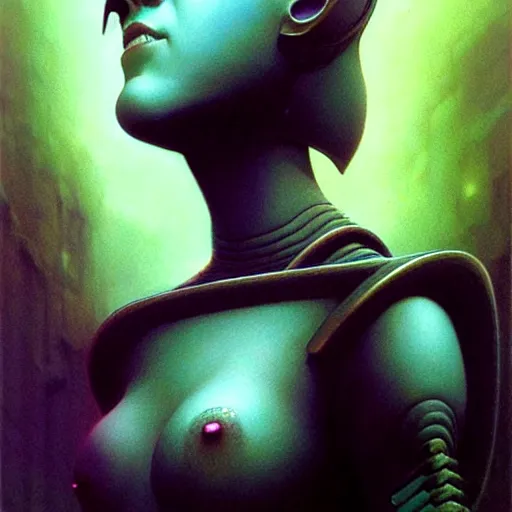 Image similar to portrait of beautiful cute goth girl in warhammer armor, art by kuvshinov ilya and zdislav beksinski and wayne barlowe