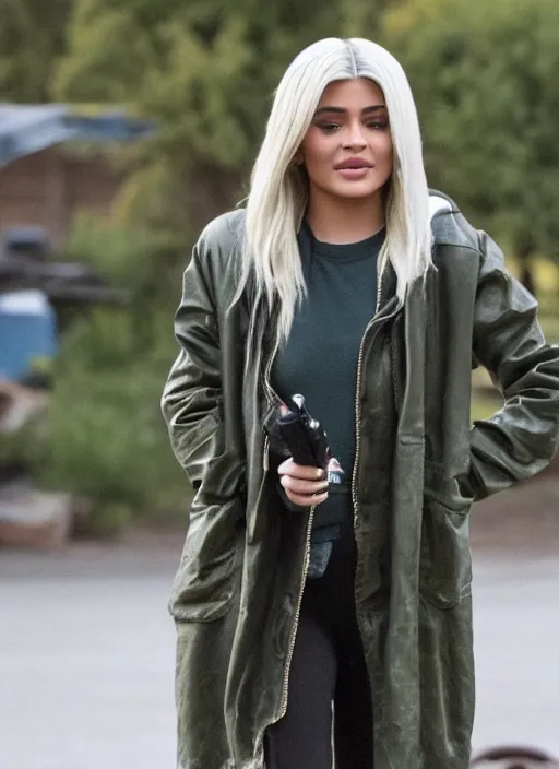 Image similar to film still of kylie Jenner as Frank Gallagher on shameless