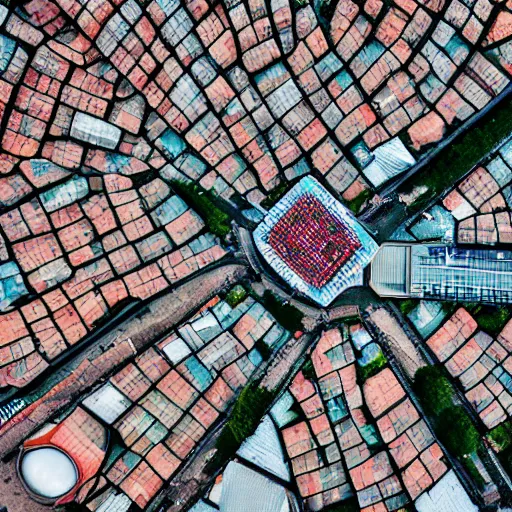 Image similar to a city on a computer chip, drone shot, micro picture