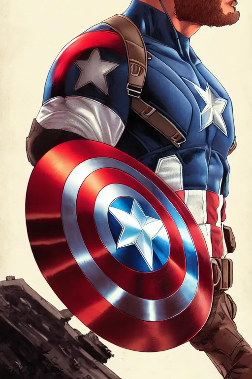 Prompt: captain america, manga cover art, detailed color portrait, artstation trending, 8 k, greg rutkowski