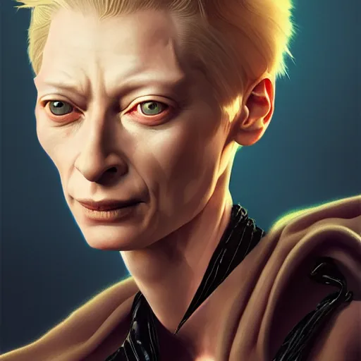 Image similar to hyperdetailed portrait of androgynous tilda swinton as desire of the endless, the sandman, made by caravaggio stanley artgerm lau wlop rossdraws artstation cgsociety concept art cgsociety octane render