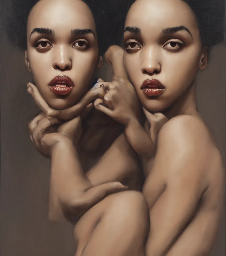 Prompt: oil painting of fka twigs in the style of roberto ferri