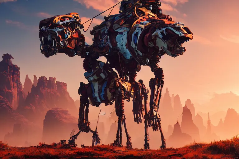 Image similar to tallneck machine mecanical creature robot of horizon forbidden west horizon zero dawn bioluminiscence global illumination ray tracing hdr fanart arstation by ian pesty and alena aenami artworks in 4 k