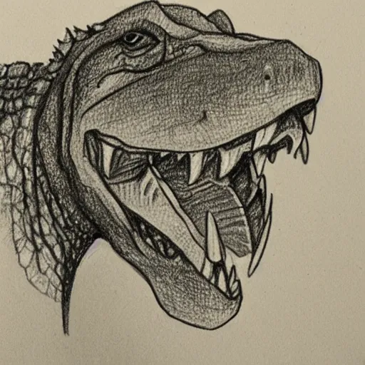 Prompt: a pencil sketch portrait of anthropomorphic alligator