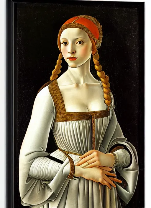 Prompt: portrait of young woman in renaissance dress and renaissance headdress, art by sandro botticelli