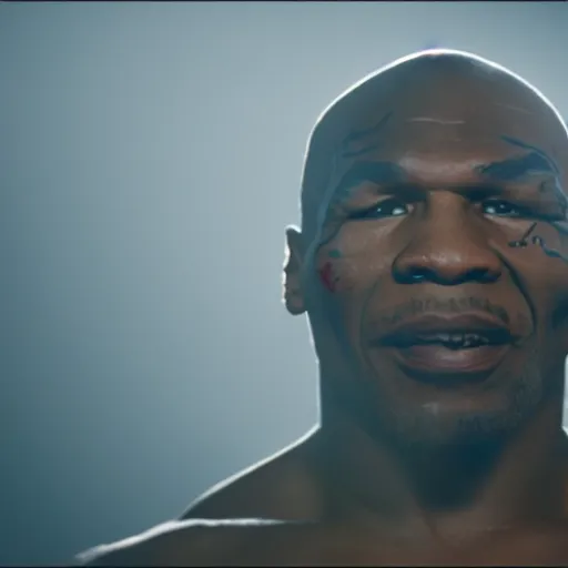 Image similar to a still of mike tyson, cinematic, 4 k, god rays through fog