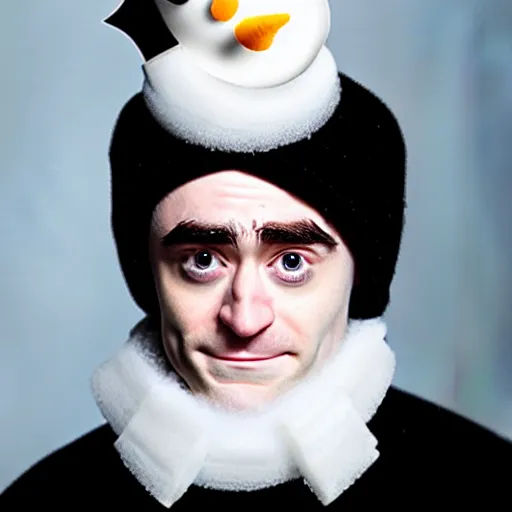 Image similar to a portrait photo of Daniel radcliff playing the role of a sad snowman