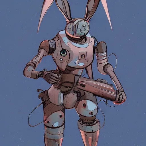 Prompt: rabbit robot, digital art in the style of jakub rebelka artstation