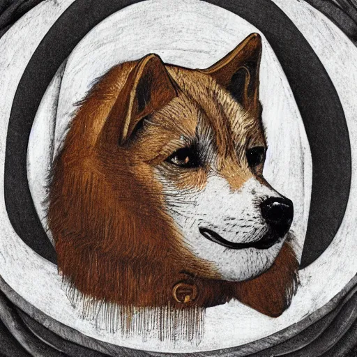 Prompt: portrait of dogecoin. renaissance style, circular elements