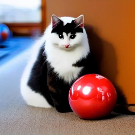 Image similar to cute cat fluffy, bowling ball