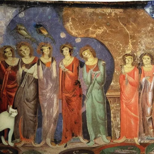 Prompt: cats being worshipped, fresco painting