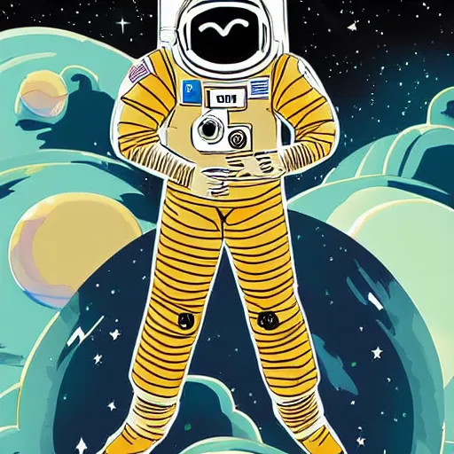 Prompt: Nameless comic astronaut illustrated by Chris Burnham