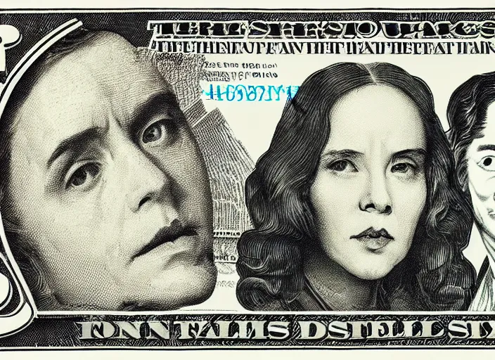 Image similar to reylo kissing dollar bill design