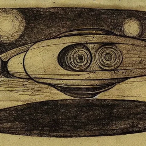 Image similar to a sketch art of a spaceship made by leonardo davinci