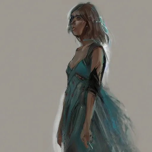 Prompt: A woman wearing a dress, ArtStation trending, detailed, digital art, calm colors,