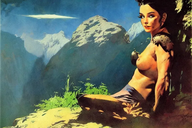 Prompt: a portrait of a character in a scenic environment by Frank Frazetta