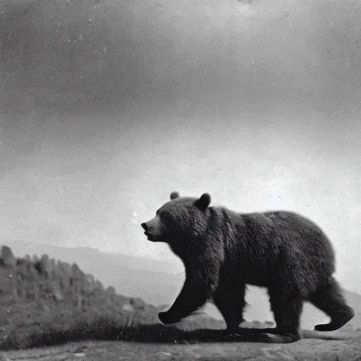 Prompt: the earliest known photograph of the bear helping hand, Colorado 1929