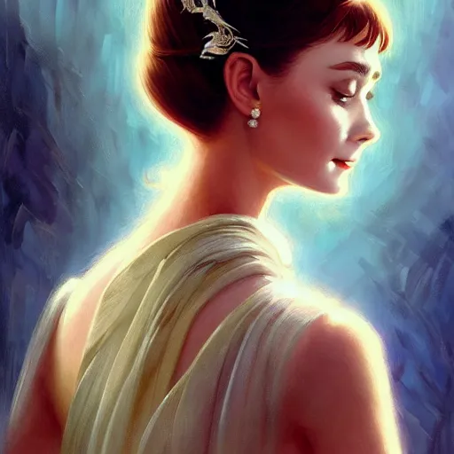 Image similar to audrey hepburn in an epic romance novel, intricate, elegant, highly detailed, digital painting, artstation, matte, illustration, art by artgerm, greg rutkowski, loish, rhads, ferdinand knab, makoto shinkai, lois van baarle, ilya kuvshinov, rossdraws, tom bagshaw