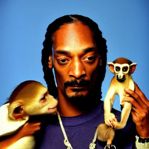 Prompt: Snoop Dogg holding a monkey for a 1990s sitcom tv show, Studio Photograph, portrait, C 12.0