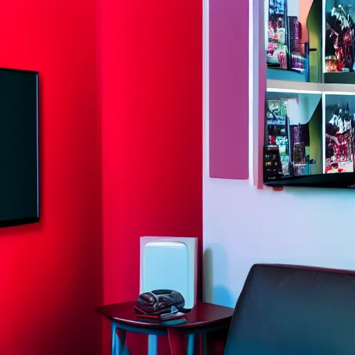 Prompt: a TV on a red background 8k hdr very detailed