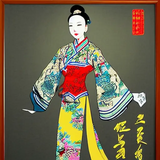 Image similar to woman wearing traditional Chinese clothing drawn by Lim Chuan Shin